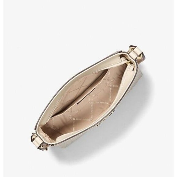 New Michael Kors Jet Set Travel Small Signature Logo Messenger Bag Light Cream - Picture 3 of 4